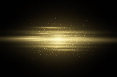 Altın soyut parlak çizgilerin aydınlatma efekti şeffaf karanlık bir arka planda izole edilmiştir. Tarayıcı arkaplanı. Parlak madde. Altın parıltısı. Vektör İllüstrasyonu. EPS 10