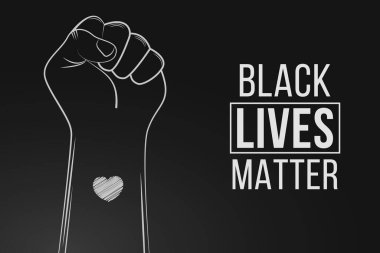 Siyahların Yaşamı Önemlidir protestosu ABD 'de. İsyan afişi. Siyahlara karşı şiddeti durdurun. Koyu arkaplanda kalbi olan ilk sembol. El çizimi vektör çizimi. EPS 10