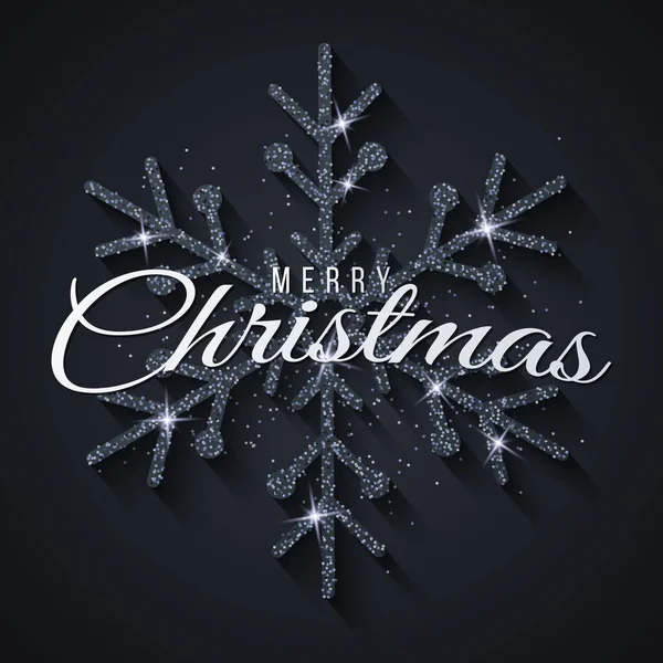 Kerst Glinsterende Sneeuwvlok Met Belettering Een Donkere Achtergrond Wenskaart Voor — Stockvector