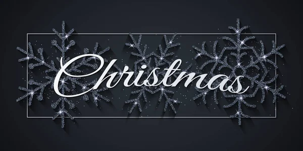 Різдвяні Блискучі Сніжинки Темному Тлі Вітальна Листівка Вашого Дизайну Свята — стоковий вектор