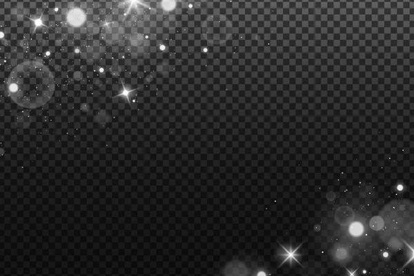 Світло Боке Ізольоване Темному Прозорому Фоні Блискучі Білі Зірки Відблиски — стоковий вектор
