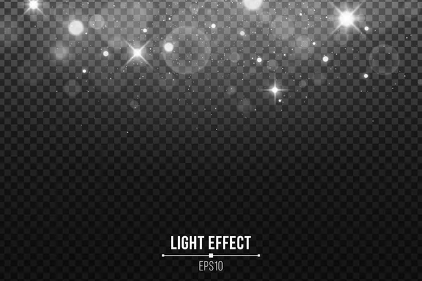 抽象的な落下光は 暗い透明な背景に隔離されたボケ 輝く白い星とグレア ホワイト グリッター ベクトルイラスト Eps — ストックベクタ