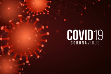 Covid 19 bilim geçmişi. Patojen organizması. Pleksus arkaplanı. Tıbbi afiş. Vektör çizimi. EPS 10