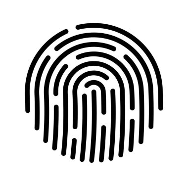 Beyaz arka planda mavi parmak izi var. Cihazın için güvenlik taraması. Vektör çizimi. EPS 10.