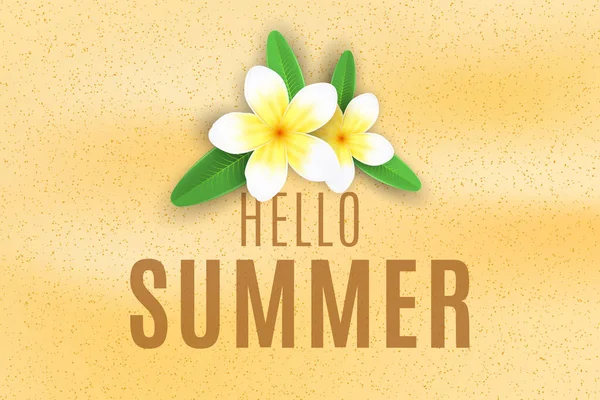 Letnie Tło Plumeria Kwiaty Plaży Piasku Pokrywa Sezonowa Dla Twojego — Wektor stockowy