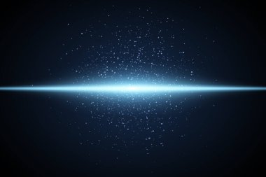 Açık mavi efekt. Parlayan toz ve neon hattı. Soyut ışıltılar. Vektör çizimi. EPS 10