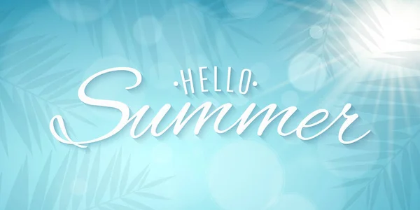 Hello Summer Background Sun Lights Bokeh Stylish Lettering Your Design — Stock Vector