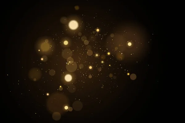 抽象的金色灯在黑色背景上摇曳 带着发光粒子飞行的格拉丝 接近黄金效果 矢量图解 Eps — 图库矢量图片