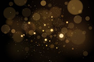 Soyut görüntü, siyah arkaplandaki parıltılarla bokeh efektini yansıtıyor. Noel ışıkları. Vektör çizimi. EPS 10