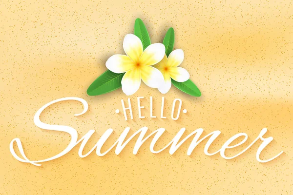Summer Seasonal Background Plumeria Flowers Beach Stylish Lettering Your Design — Stock Vector