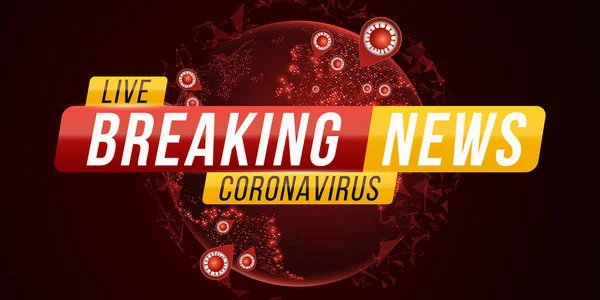 Nyhetsinslag Covid Corona Virus Futuristisk Glob Farlig Cellinfektion Textbanderoll Planet — Stock vektor