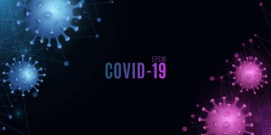 Parlayan patojen organizma koronavirüsü koyu bir arka planda. Covid-19 salgını bulaşıcı hastalık. Hücresel enfeksiyon. Tıbbi tasarım. Vektör çizimi. EPS 10