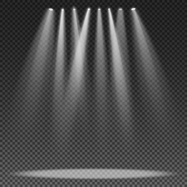 Işık şeffaf arkaplanda izole edildi. Podyum için ışık. Vektör çizimi. EPS 10