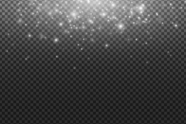 Düşen kar efekti, şeffaf, karanlık bir arka planda izole edilmiş. Bulanık beyaz noktalar. Işık etkisi. Kar tozu. Vektör çizimi. EPS 10
