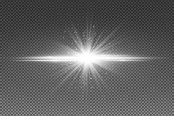 Abstraktní Efekt Bílého Světla Izolovaný Průhledném Pozadí Zářící Hvězda Letícími — Stockový vektor