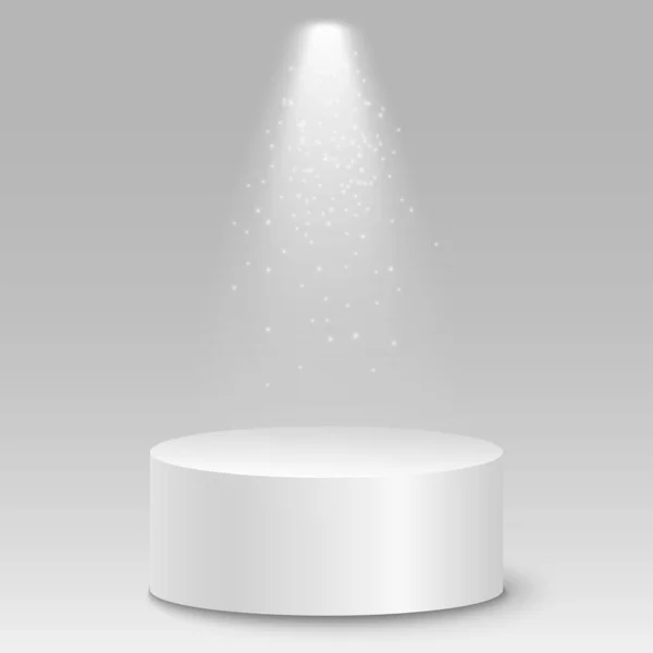 在灰色背景上孤立的3D空白色讲台 发光投影仪矢量图解 Eps — 图库矢量图片