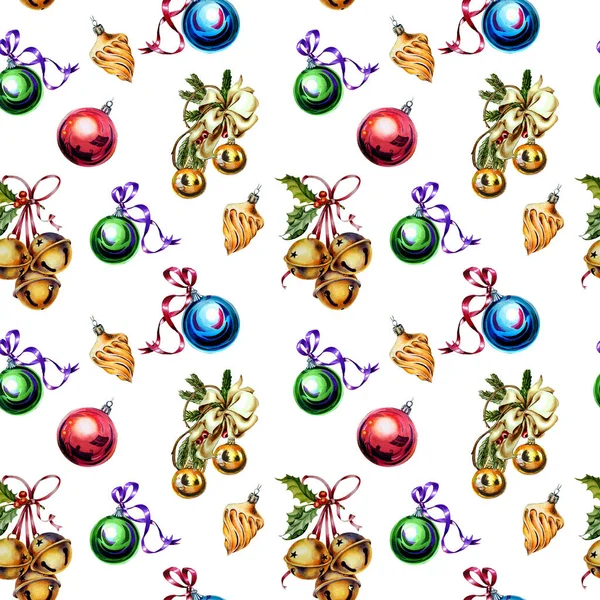 Seamless pattern with Christmas toys and decorations isolated on white background — Stock Photo, Image