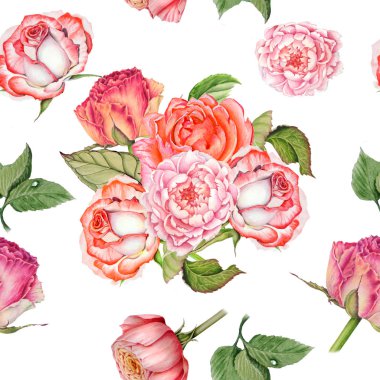 gül buketleri suluboya dikişsiz desen