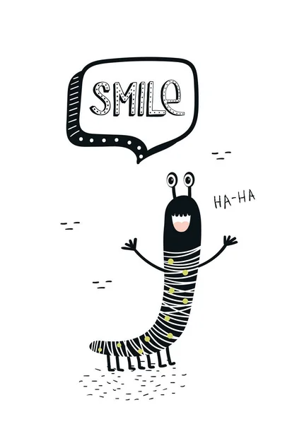 Smile Lustiges Kinderzimmer Plakat Mit Niedlichen Monstern Und Schriftzug Farbe — Stockfoto