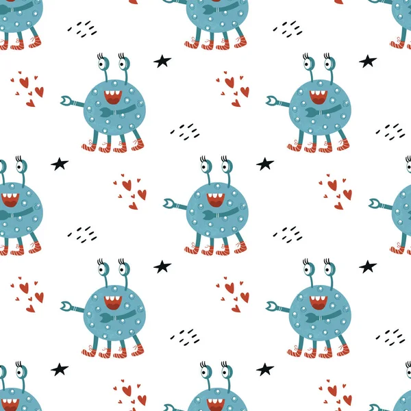 Funny monsters seamless pattern. Color kids vector illustration in scandinavian style.