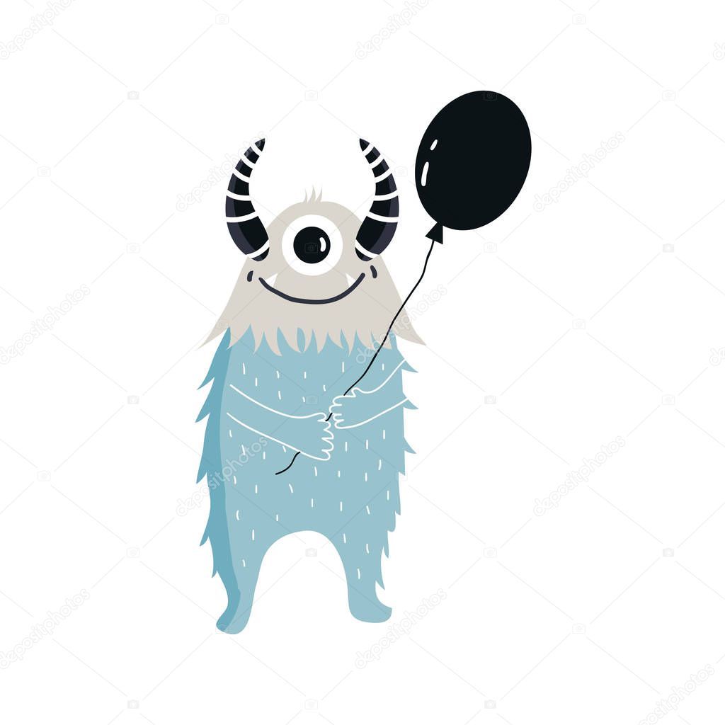 Funny nursery poster with cute monster. Color kids vector illustration in scandinavian style.