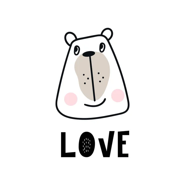 Miłość Ładna Ręcznie Rysowane Przedszkola Plakat Kreskówka Niedźwiedź Zwierzęta Napis — Zdjęcie stockowe