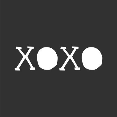 xoxo - ifade İskandinav tarzında gazeteden kesilmiş harflerle eğlenceli. Vektör çizim.