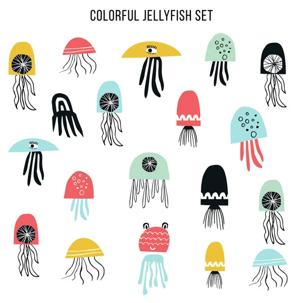 Duży Zestaw Colorfull Jellyfish Wycięte Papieru Ilustracja Wektorowa — Zdjęcie stockowe