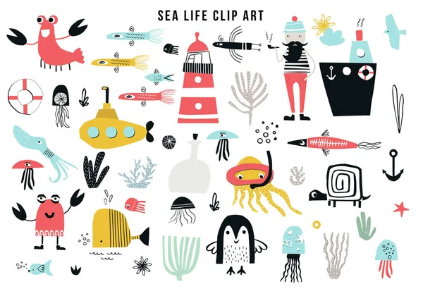 Grote Kinderen Zee Leven Clipart Collectie Een Groot Aantal Items — Stockfoto