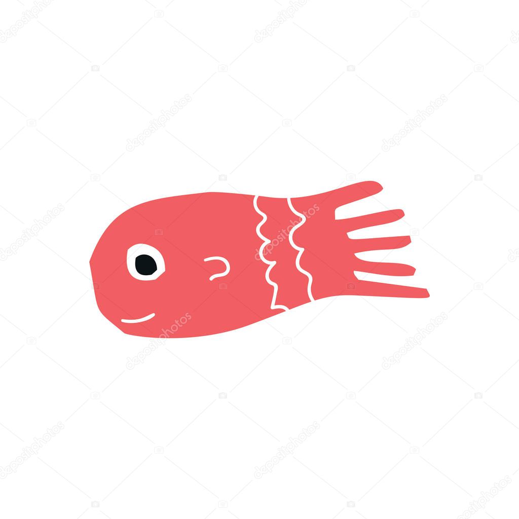 Summer kids poster with a fish cut out of paper. Vector illustration.