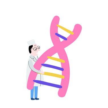 Scientist exploring DNA structure. Hand drawn genome sequencing concept made in vector. Human genome project clipart