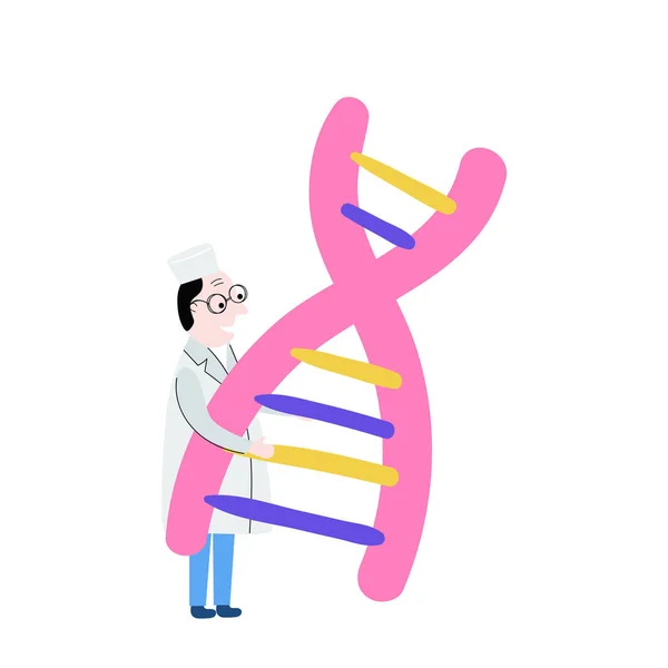 Ученый изучает структуру ДНК. Ручная рисованная концепция секвенирования генома выполнена в векторе. Проект генома человека — стоковое фото