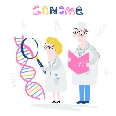 Bilim adamı keşfetmek Dna yapısı. El çizilmiş genom sıralama kavramı vektörde yaptı. İnsan Genom Projesi
