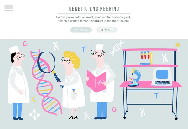 Naukowiec odkrywania struktury Dna. Koncepcja sekwencjonowania ciągnione genomu ręcznie wykonane w wektor. Banner na stronie. — Wektor stockowy