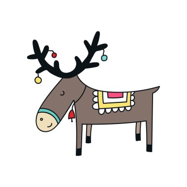 Sevimli geyik hayvan ile Noel ve yeni yıl kartı. Çocuklar illüstrasyon vektör