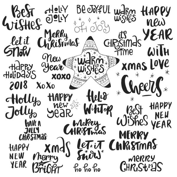 新年とクリスマスのフレーズや単語のセットです。手描き文字のコレクションです。ベクトル図. — ストック写真
