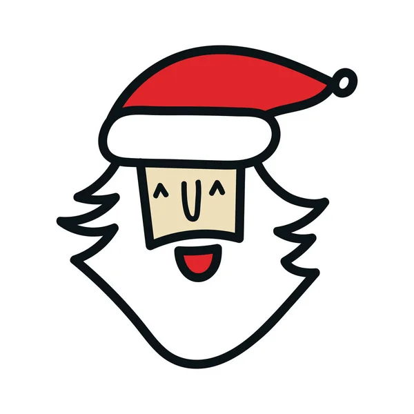 Tarjeta de Año Nuevo con linda cara de Santa dibujada a mano. Lindo y divertido vector de ilustración —  Fotos de Stock