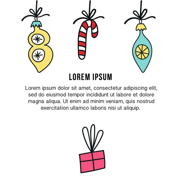 Plantilla de Año Nuevo con decoraciones navideñas. Ilustración vectorial — Foto de Stock