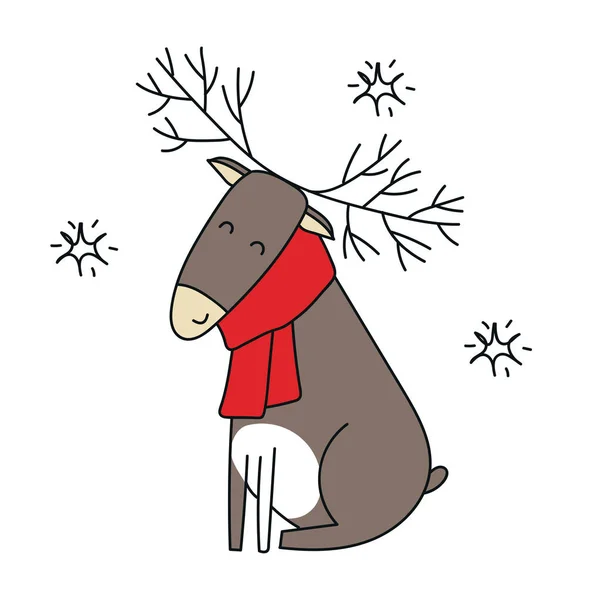 Tarjeta de Navidad y Año Nuevo con lindo animal ciervo. Niños vector ilustración —  Fotos de Stock