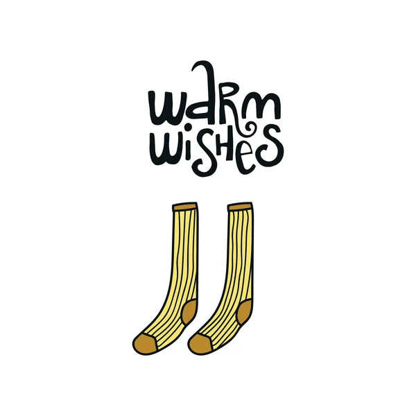 Los deseos calientes - la frase de Navidad y Año Nuevo y los calcetines de invierno . —  Fotos de Stock