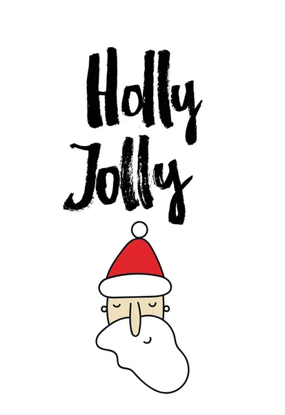 Холли Джолли - рождественский и новогодний плакат с нарисованными от руки буквами и лицом Санты. Векторная иллюстрация детей — стоковое фото