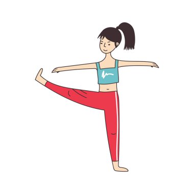 Kız yoga yapıyor ya da egzersizleri yapıyor. Vektör Illustration.