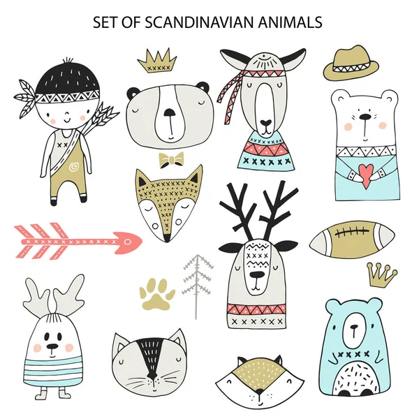 Farklı karikatür hayvanların büyük bir dizi. Sevimli handdrawn çocuklar küçük resim koleksiyonu. Vektör Illustration