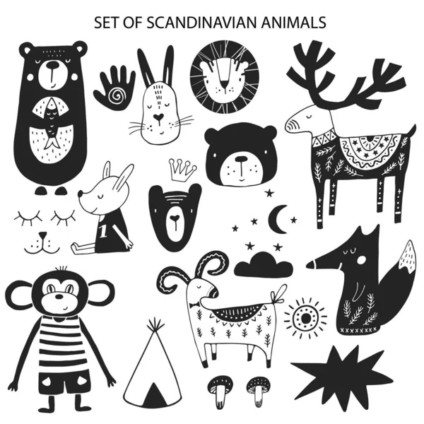 Stor uppsättning av diferenta tecknade djur. Söt handdrawn barn Clip Art samling. Vektor illustration — Stock vektor