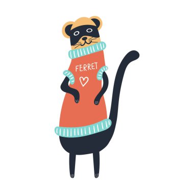 Sevimli çocuklar gelincik hayvan ile kreş posteri çizilmiş. Renk vektör illüstrasyonu.