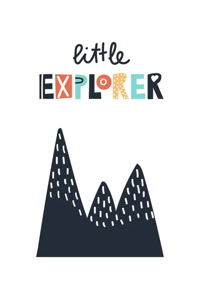 Little Explorer-cute i zabawne kolorowe ręcznie rysowane napis dla dzieci druku. Ilustracja wektorowa — Wektor stockowy