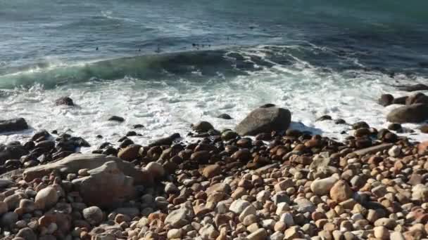 Vågorna Kraschar Pebble Beach Nära Camp Bay Kapstaden — Stockvideo
