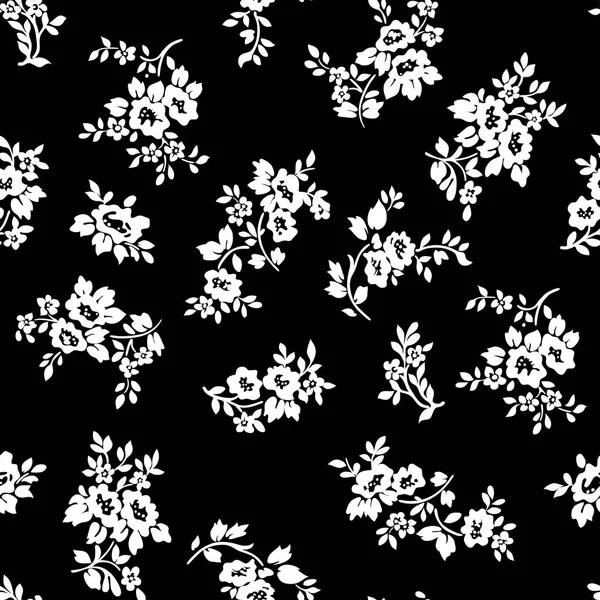 Fleurs Rose Noir Blanc Motif Sans Couture Illustration Vectorielle Rose — Image vectorielle