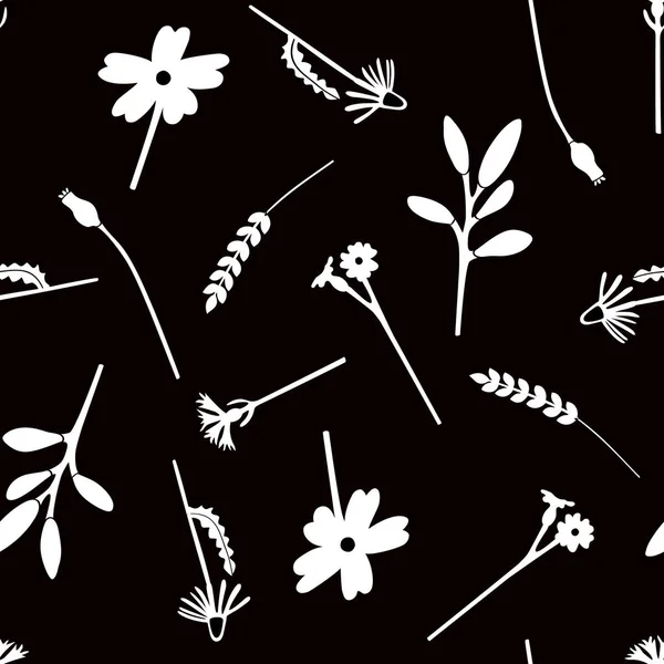 Modèle Fleur Sans Couture Noir Blanc Camomille Dessinée Main Bouteille — Image vectorielle