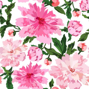 Güzel renkli peonies Dikişsiz desen vektör çizim